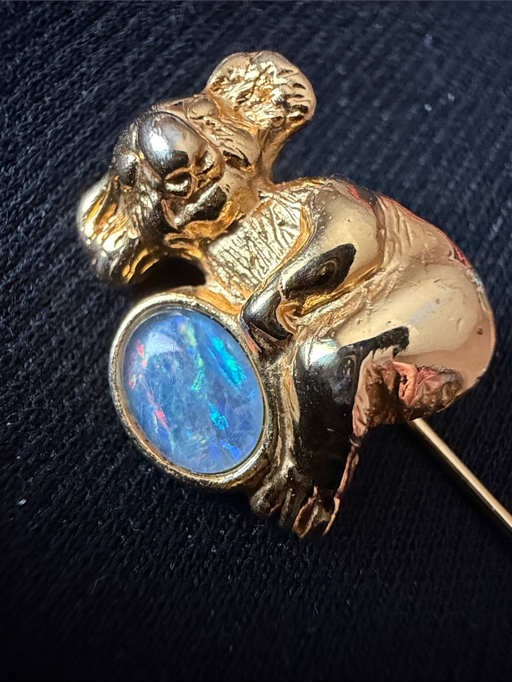 Vintage 10K gold plated Australian Coala Bear pin with real fire opal